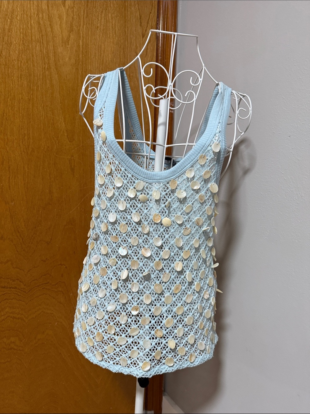 J. Crew Light Blue Crochet Shell-Trim Tank
